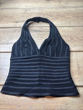 Women’s Cache Textured Black Halter Crop Top Size 6